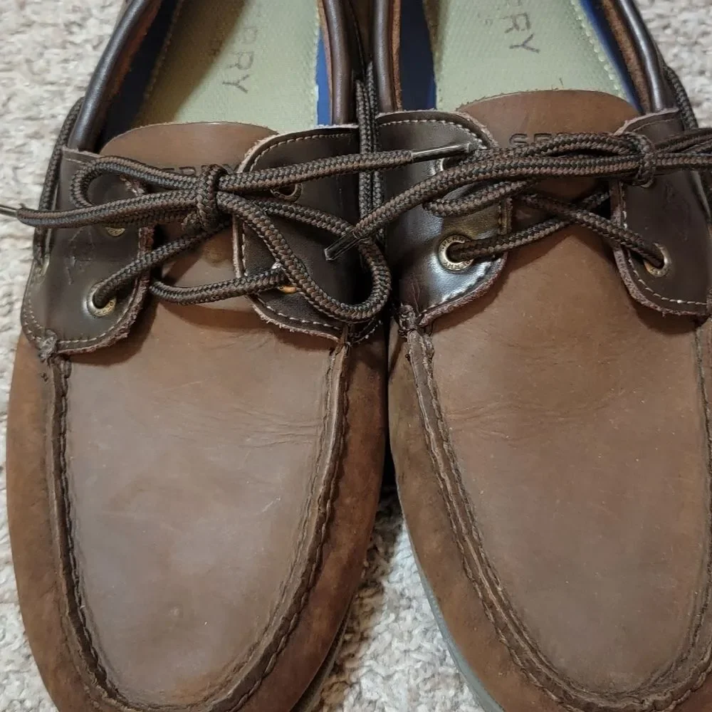 Sperry Leeward 2 Eyelet Brown Leather Boat Deck Shoes Size 13